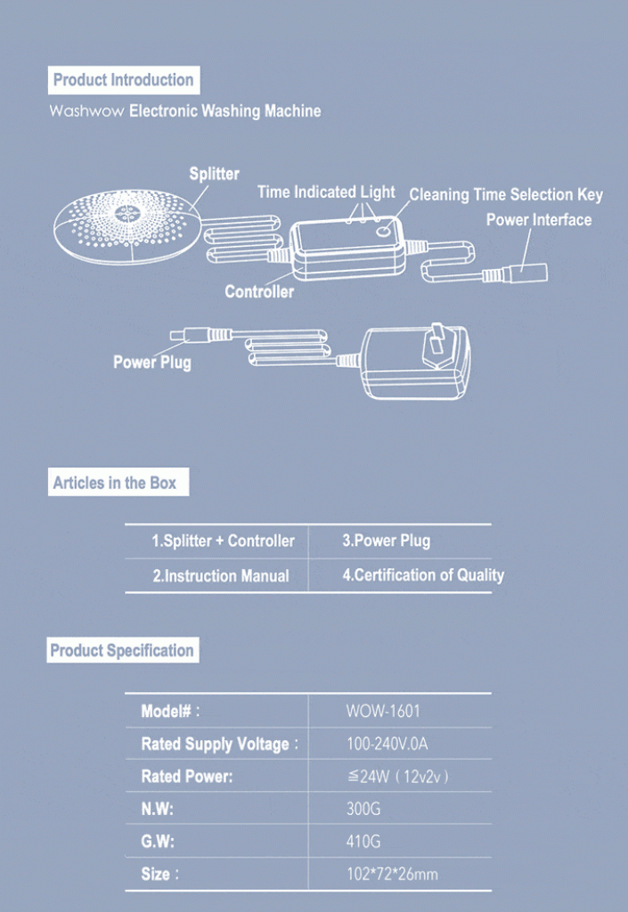 Washwow Portable Washer Travel Gadget - Tech Specs Specifications