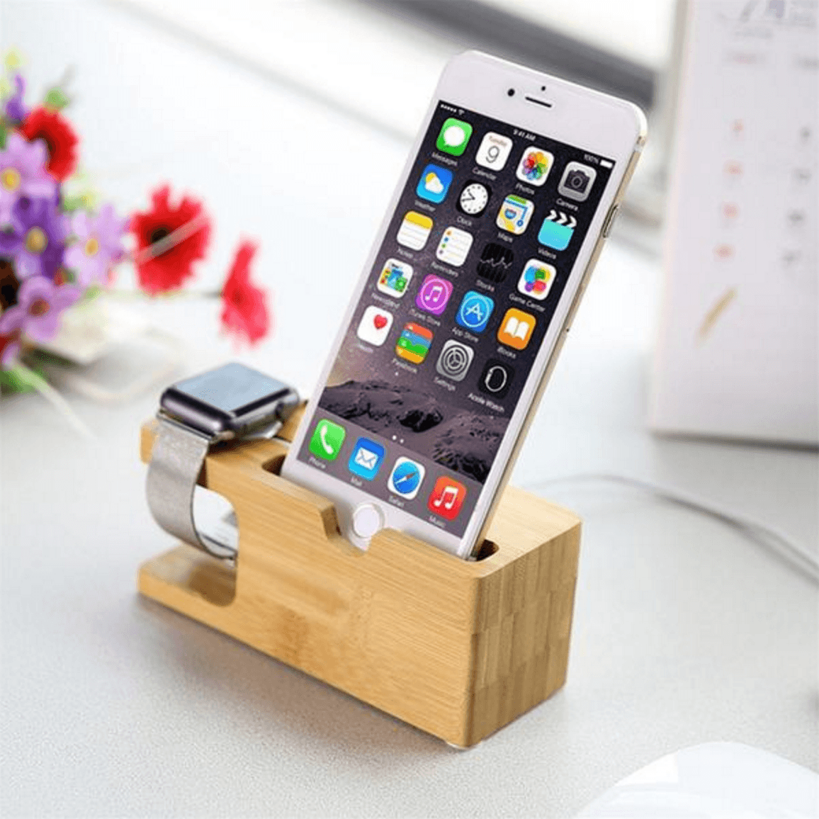 100% Natural Bamboo Charging Dock Station For Mobile Phone and Watch ...