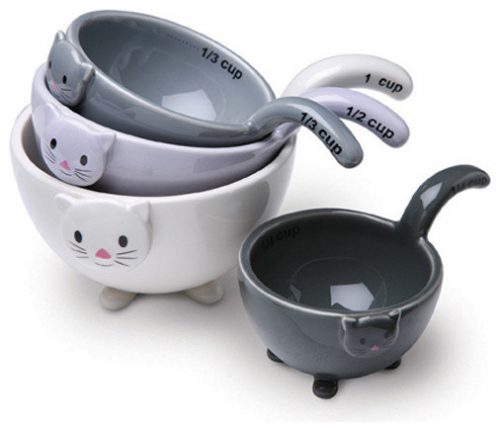 Ceramic Baking Measuring Cups and Spoons Set, Cat Decor Cute